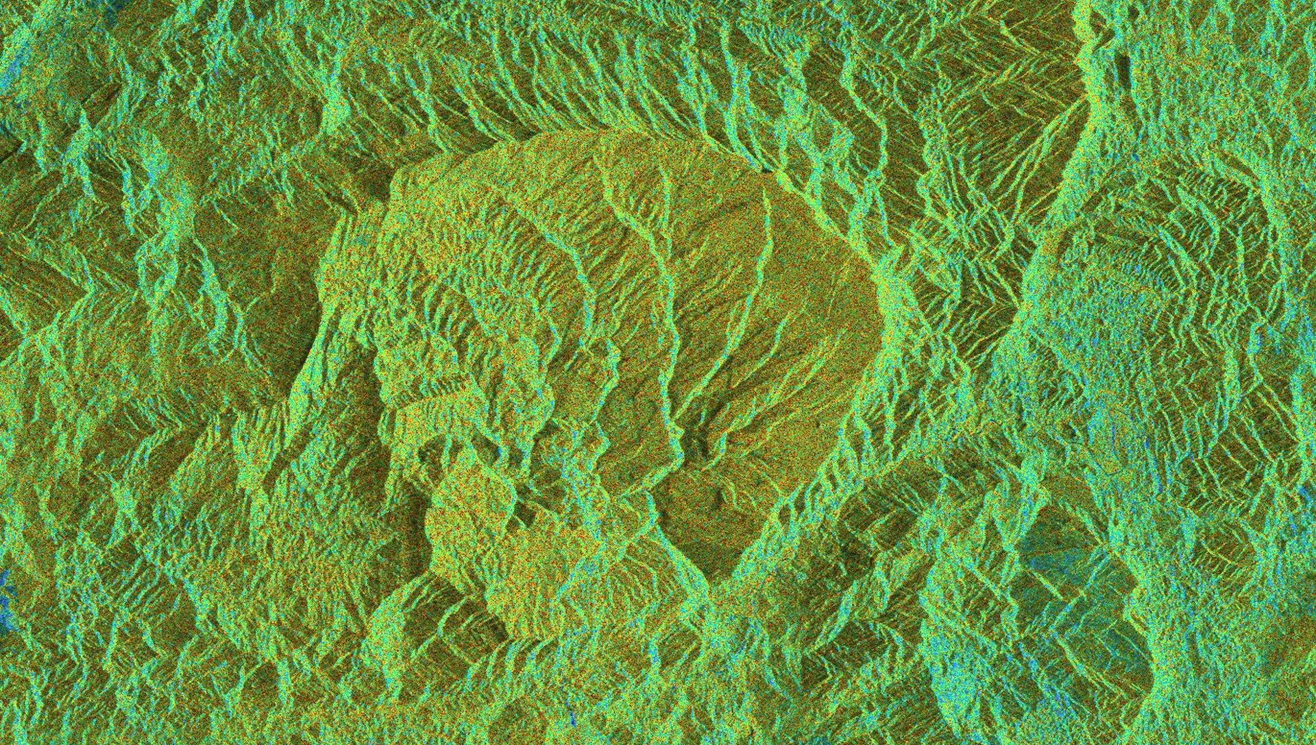 ESA radar satellite view of a circular mountain plateau in Malaysia showing vegetation and biomass structure